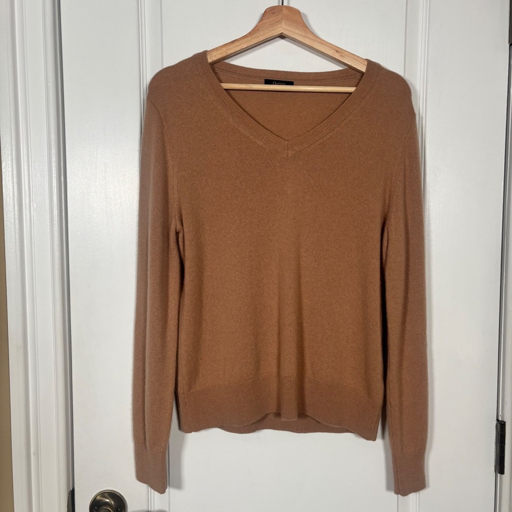 Quince Mongolian Cashmere V-Neck Sweater Camel Brown Size L